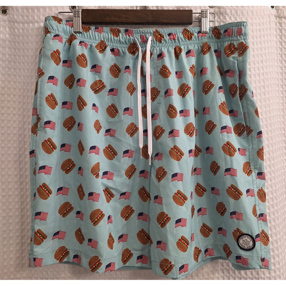 Brooklyn Cloth XL Volley Swim Trunks Kent Ave Hamburger Flag Novelty
